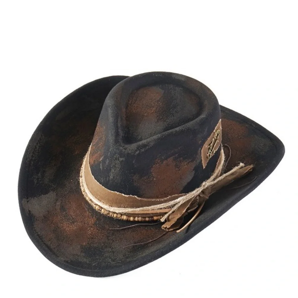 Unisex Black Distressed Cowboy Western Hat - Picture 3 of 3